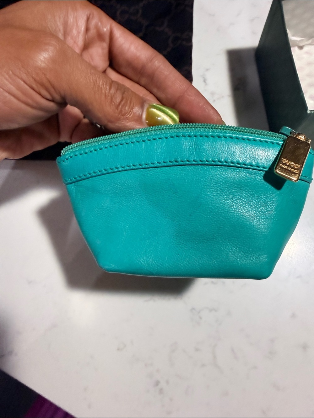 Gucci Teal Zip Cosmetic Pouch with Gold Hardware